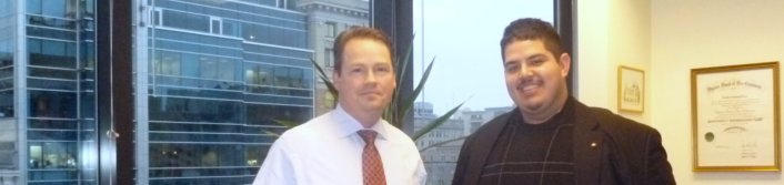 Alejandro Maya at his law externship with Joe Hynds.