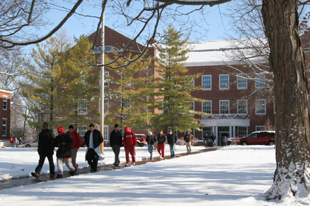 Wabash students make their way across campus