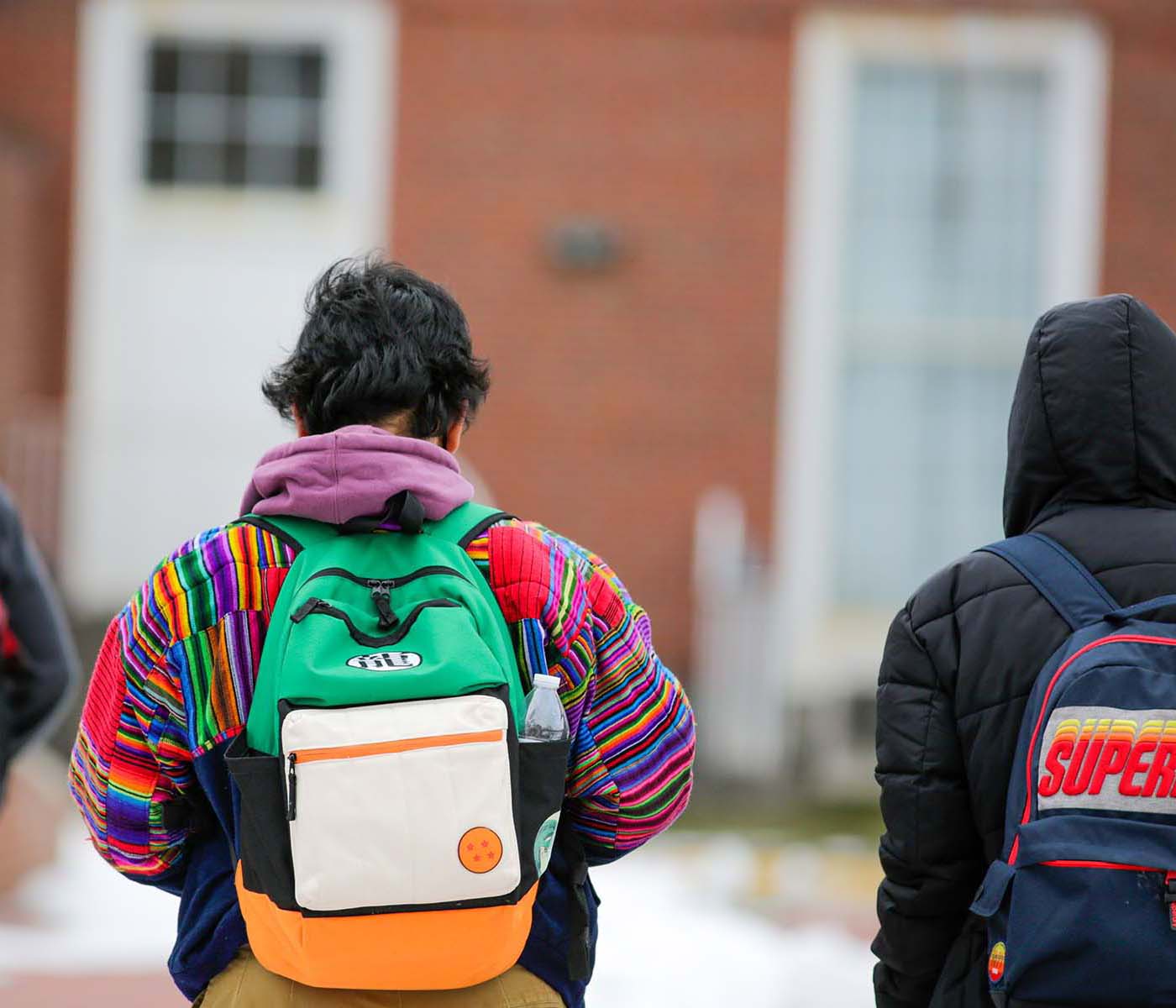 students walking to class in winter