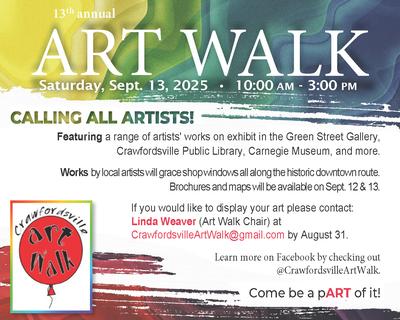 Calling All Artists! - Crawfordsville Art Walk - 9.13.25