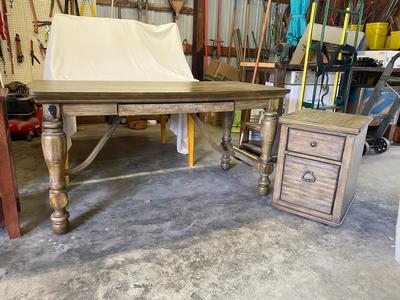 Wood Desk and Matching Filing Cabinet 