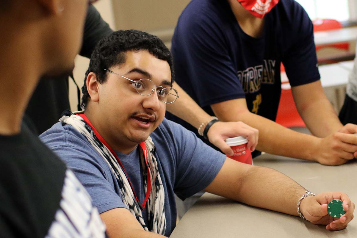 Nathan Allen ’25 plays a game with other Wabash Liberal Arts Immersion Program (WLAIP) students during a summer class in 2021.