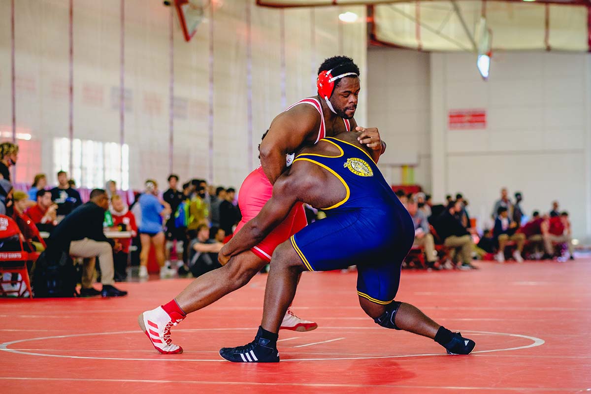 James Lewis ’22 competes in a wrestling match.