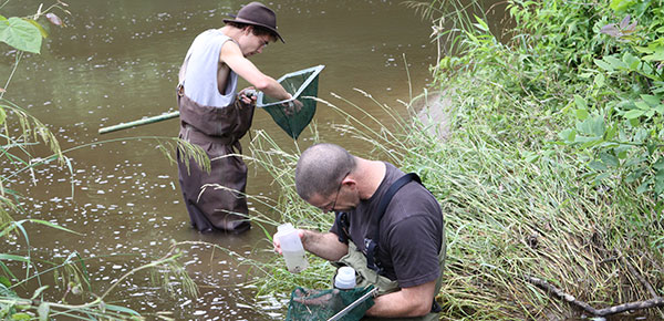 Prof. Eric Wetzel doing field research with a student