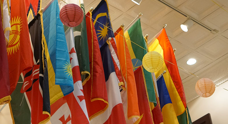 The many flags represent our students around the world.