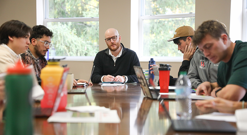 BKT Assistant Professor of Spanish Matthew Greenhalgh teaching in his Spanish class.