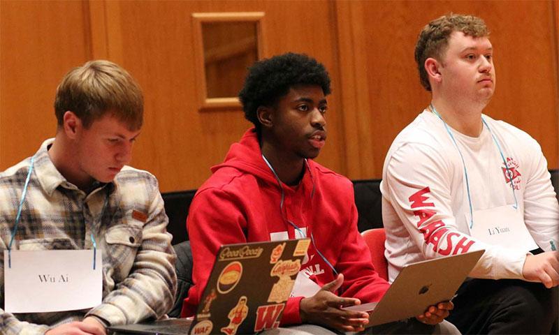 Wabash College students play &ldquo;Reacting to the Past,&rdquo; a role-playing game to learn rhetorical theory