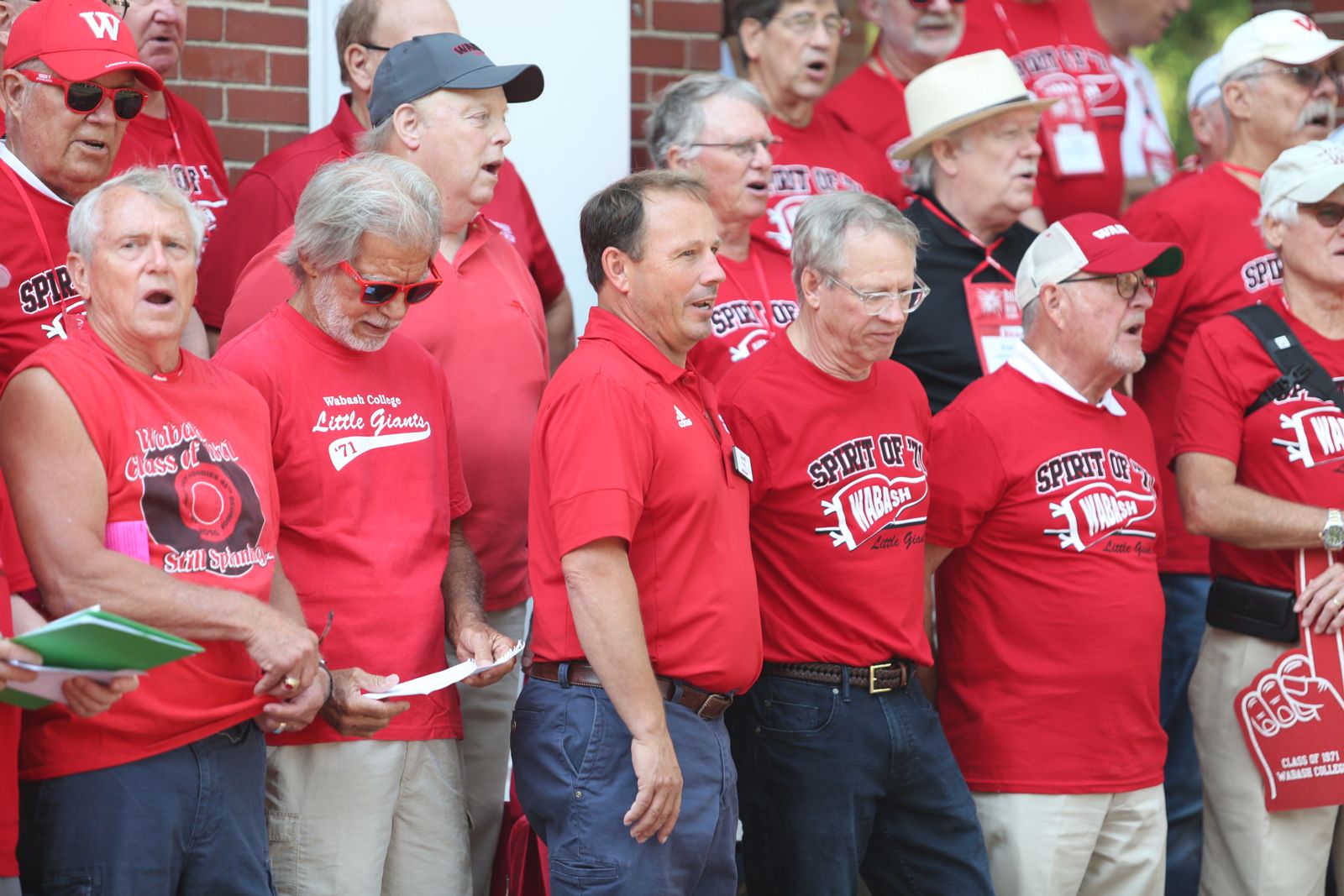 President Scott Feller (center) joined the Class of 1971 in singing Old Wabash.