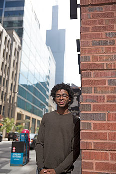 Mitchell-Sodipe in the downtown streets of Chicago.