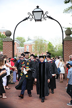 Greg Hess (right), the 16th President of Wabash College, will lead the Class of 2020 under the Senior Arch on May 15.