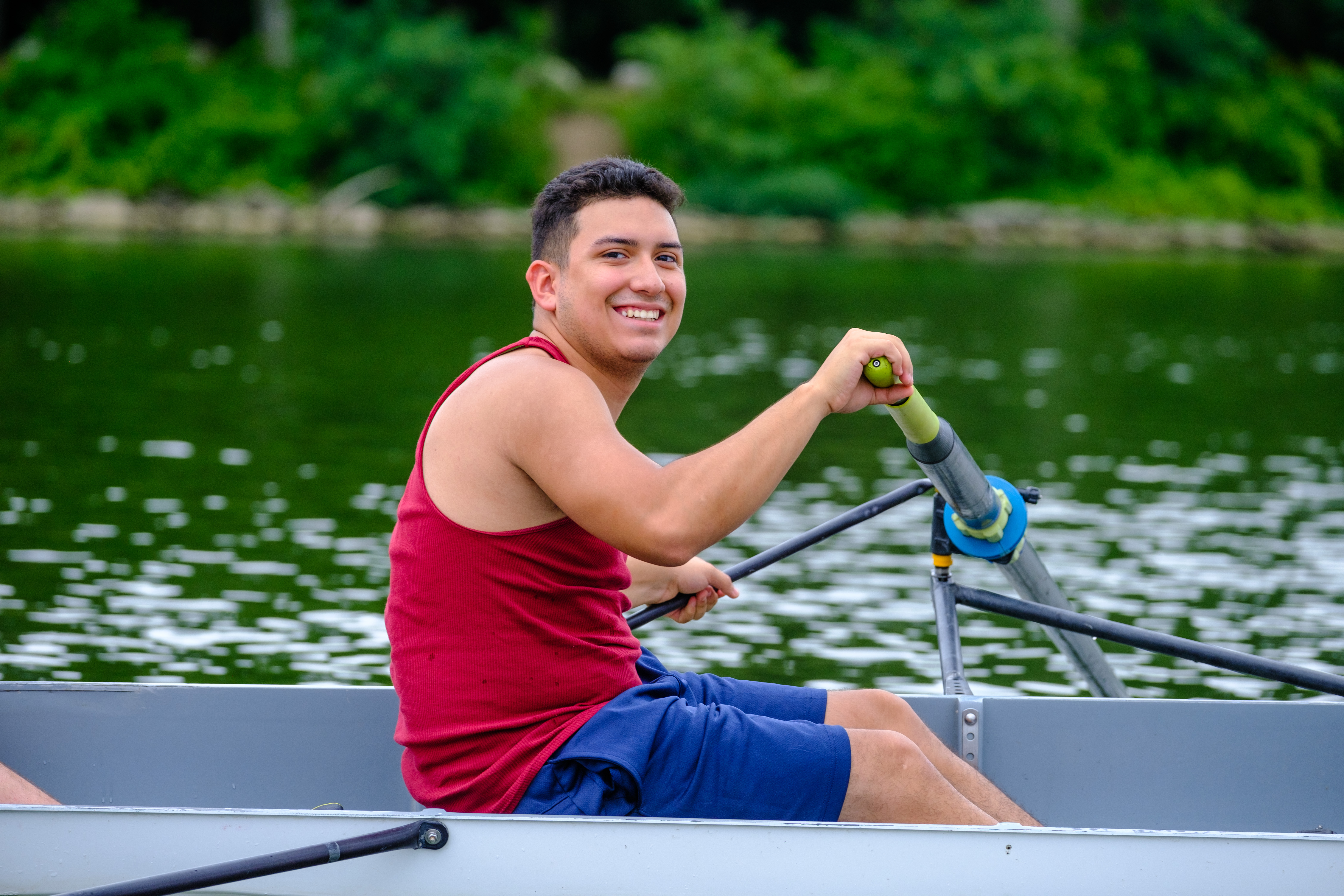 Juan Calvillo ’26 gets a hang of the rowing. The visit to the Indianapolis Rowing Center was just one of many fun activities WLAIP students are participating in this summer.  