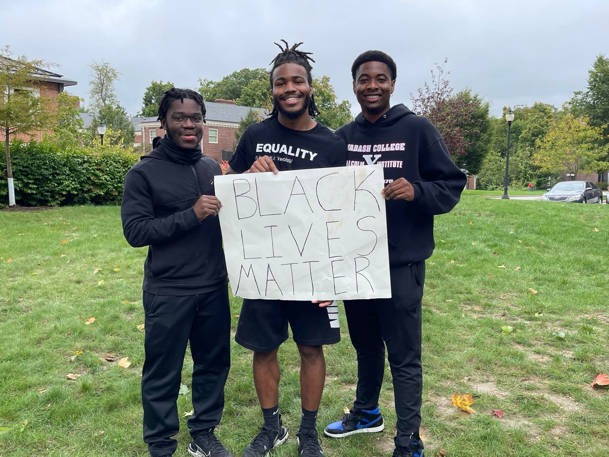  Johnson (right) participated in a campus-wide unity walk with other members of the Malcolm X Institute of Black Studies on in 2021. Students shouted, “There is no room for hate at Wabash College,” during the event. 