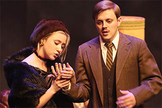 Emilie Prince and Logan Weilbaker in the Wabash Theater Production of The 39 Steps.