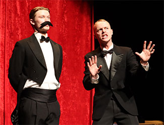 Luke Fincher and Drew Johannes in the Wabash Theater Production of The 39 Steps.
