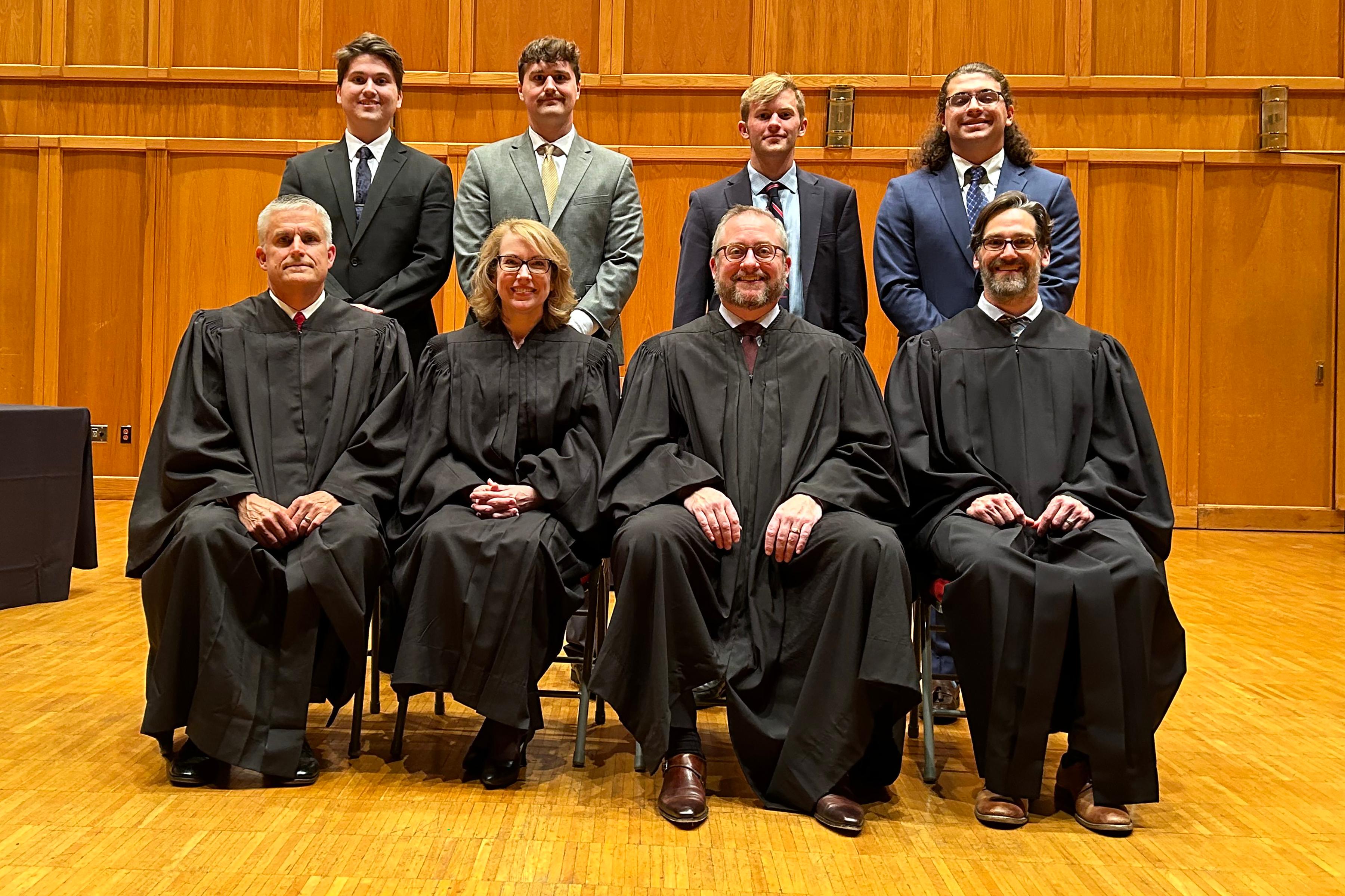 The 2023 Moot Court participants included advocates (back row, from left) Seth Kirkpatrick '24, Gabriel Pirtle '25, Grennon, and Andrew Dever '25.