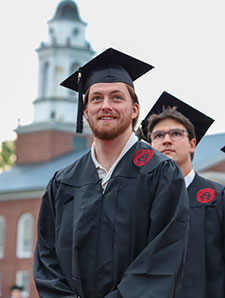 Evan Bone '26 smiles during Commencement exercises for the Class of 2026.