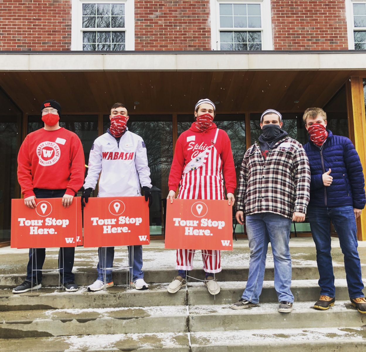 Owen Bennett ‘24 (from left), Kai Warren ‘24, Andrew Gonczarow ’22, Alex Goodnight ‘22 and Nathaniel Butts ‘23 led numerous campus tours over break.