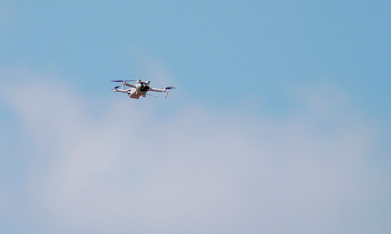 Kindig's team uses a drone to capture practice film from a new point of view.