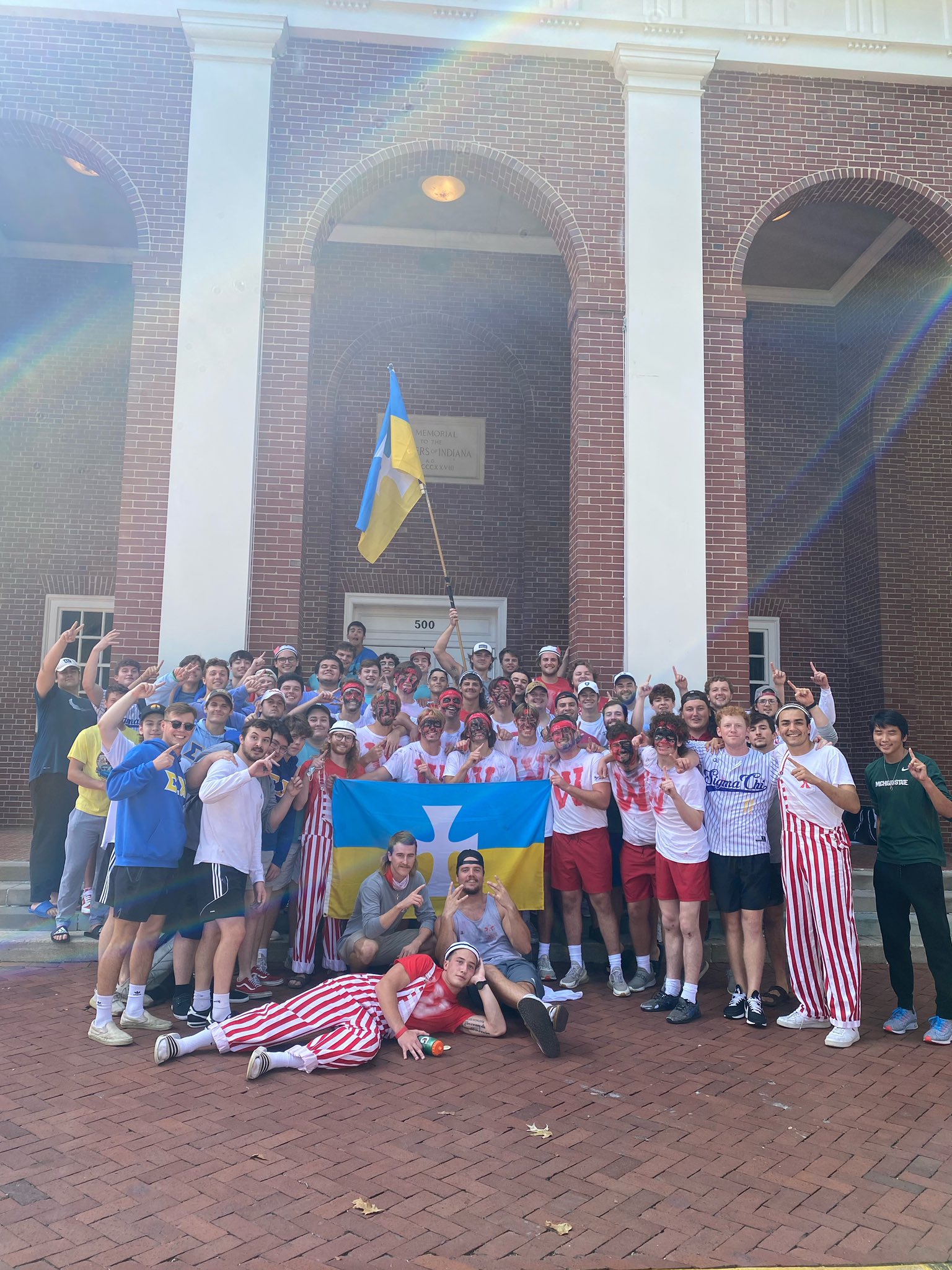 Eaton celebrates with his Sigma Chi fraternity brothers after the pledge class captured the 2021 Chapel Sing competition. 