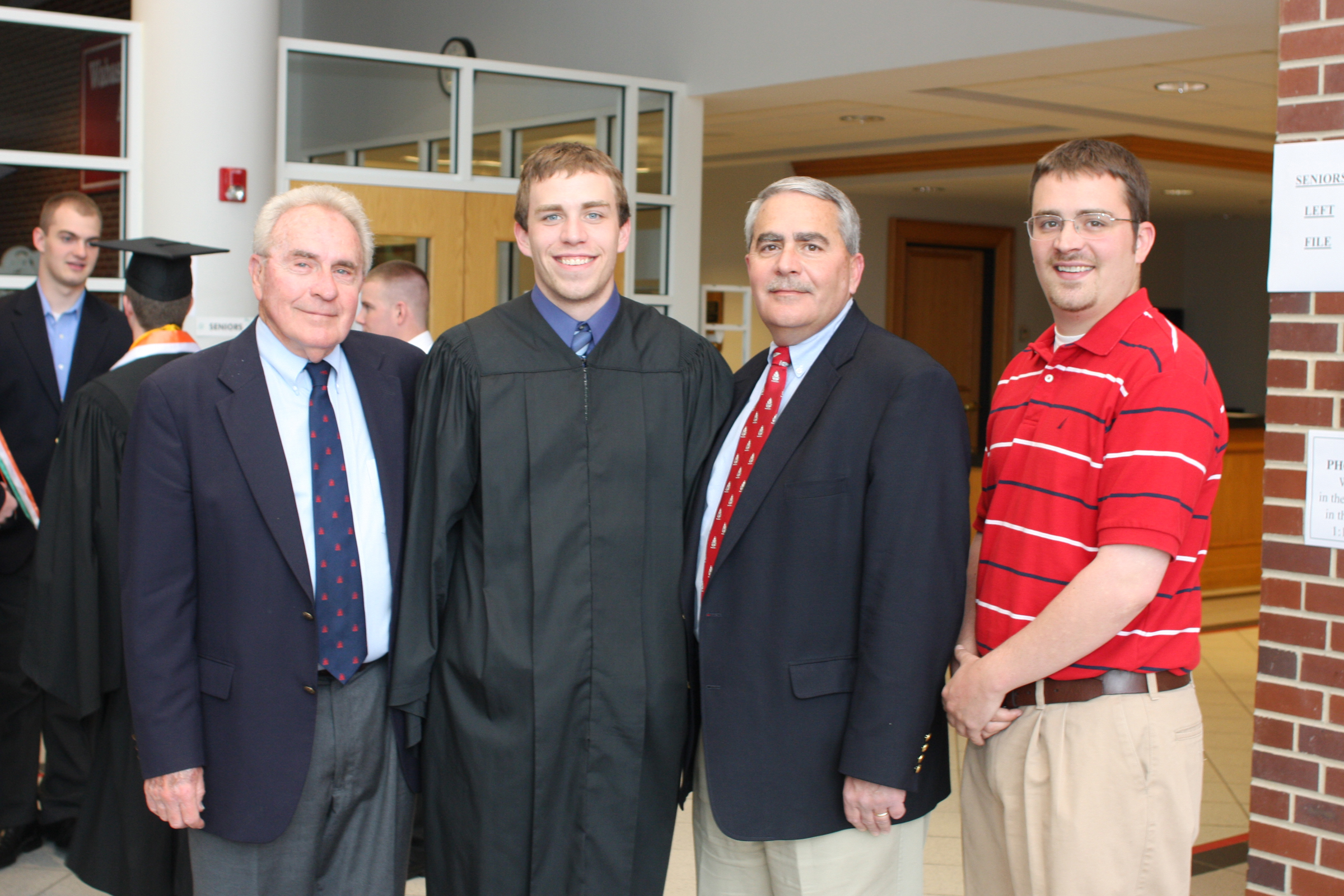 Legacies Jack ’53, Craig ’08, Jim ’78 and Eric ’05 Engledow at Wabash’s 2008 Commencement Ceremony.