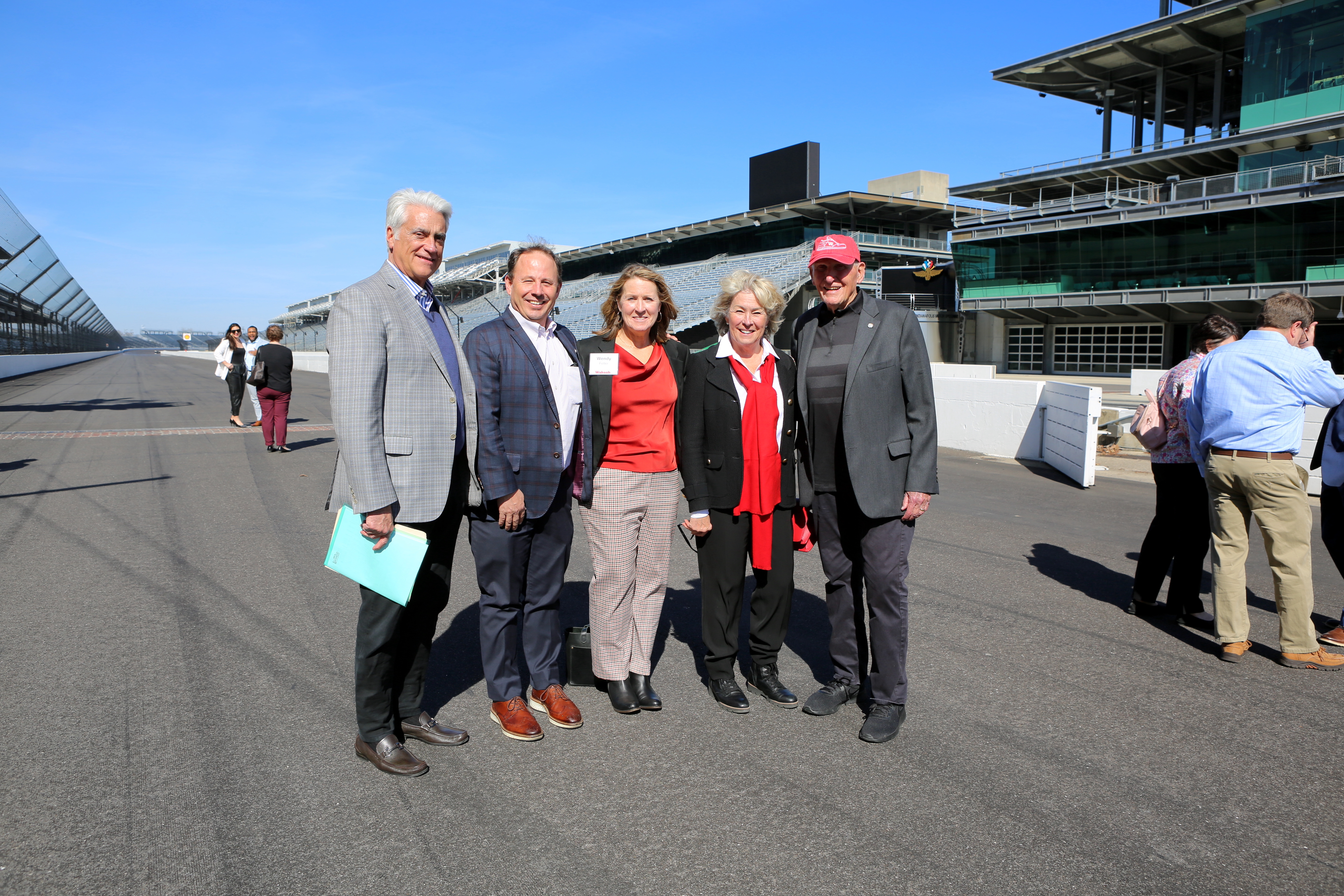 Mark Miles ’76, Wabash President Scott Feller, Wendy Feller, Connie and Steve ’63 Ferguson at the IMS.