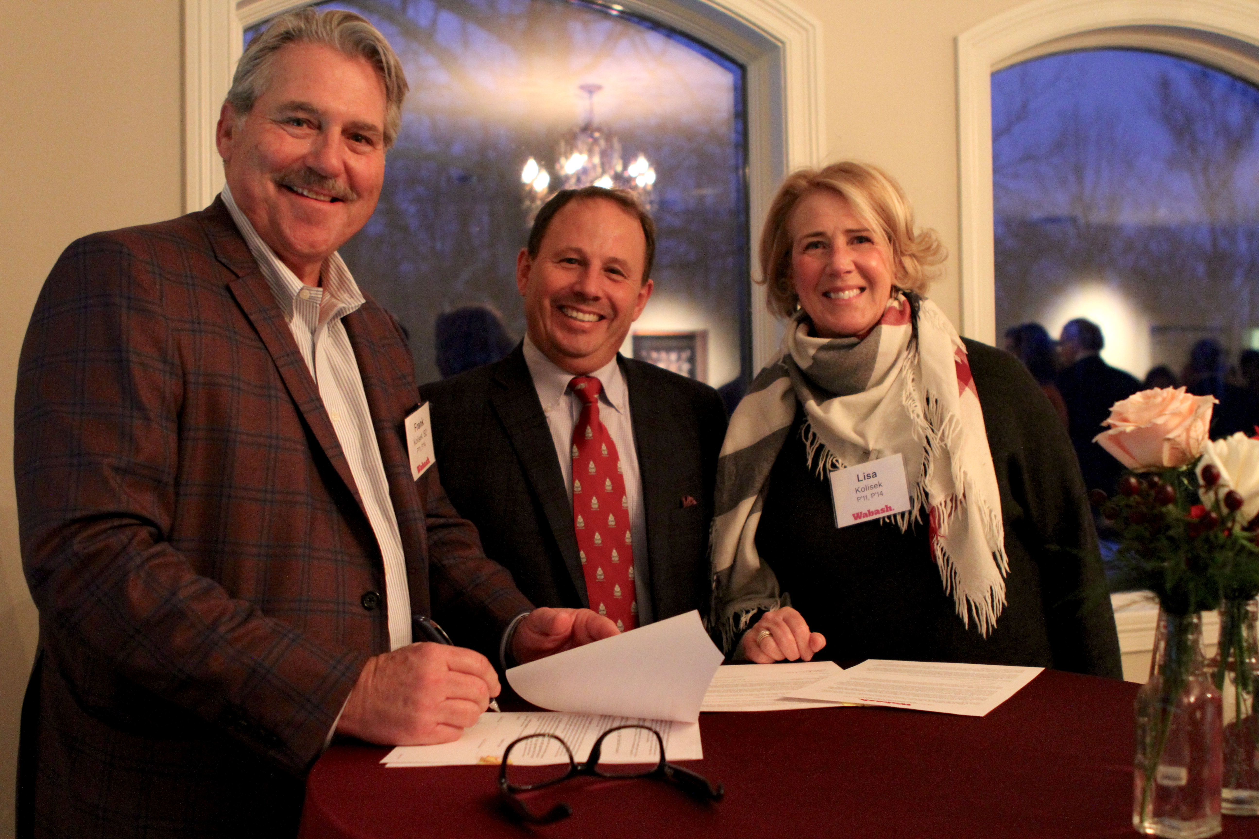 Dr. Frank ’82 and Lisa Kolisek with Wabash President Scott Feller