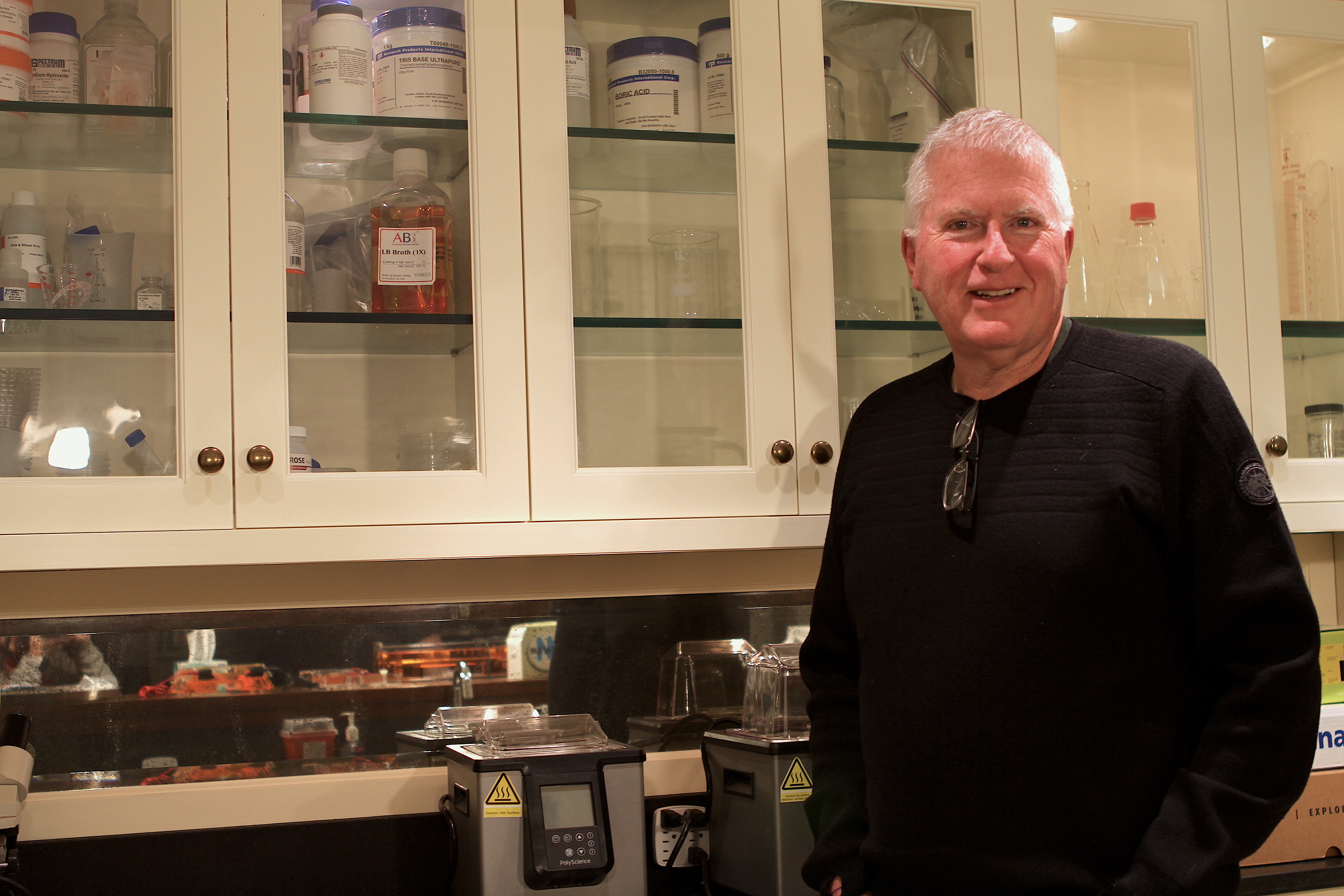 Bryan Daniels ’81 inside his at-home molecular biology lab. 