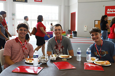 After moving in, classmates and parents ate lunch together in Knowling Fieldhouse.