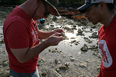Adan Villeda '23 (right) confers with Dr. Wetzel at the tidal pools.