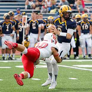 Connor Ludwig recorded two of the Little Giants' six sacks in a 54-0 win at Allegheny.
