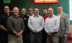 On fall weekends, you may see these Wabash alumni on a gridiron near you. Front row (l to r): Tim Maguire ’86, J.P. Patterson ’08,  and Craig Demaree ’02. Back row: Tim Craft ’00, Jason Dyer ’85, Steve Hoffman ’85, John Melind ’10, and Steve Woods ’93.