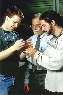 Dr. David Phillips H'83 (center) served Wabash for 36 years as a Professor of Chemistry.