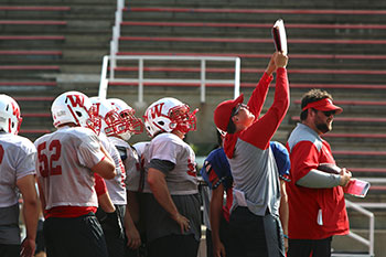 CJ Ramsey calls out a play to run during practice.