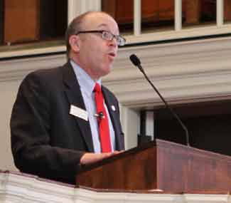 President Hess during his remarks to students, parents.