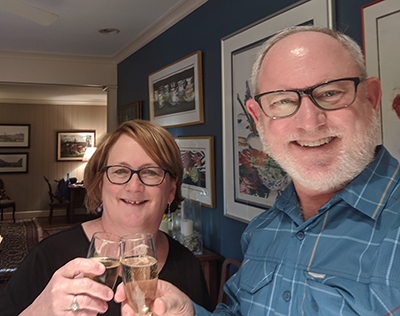 Bob and Anne toasting the news his cancer was gone.
