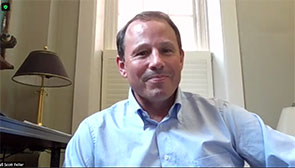 Wabash President Scott Feller greeted prospective students and their families from his office.