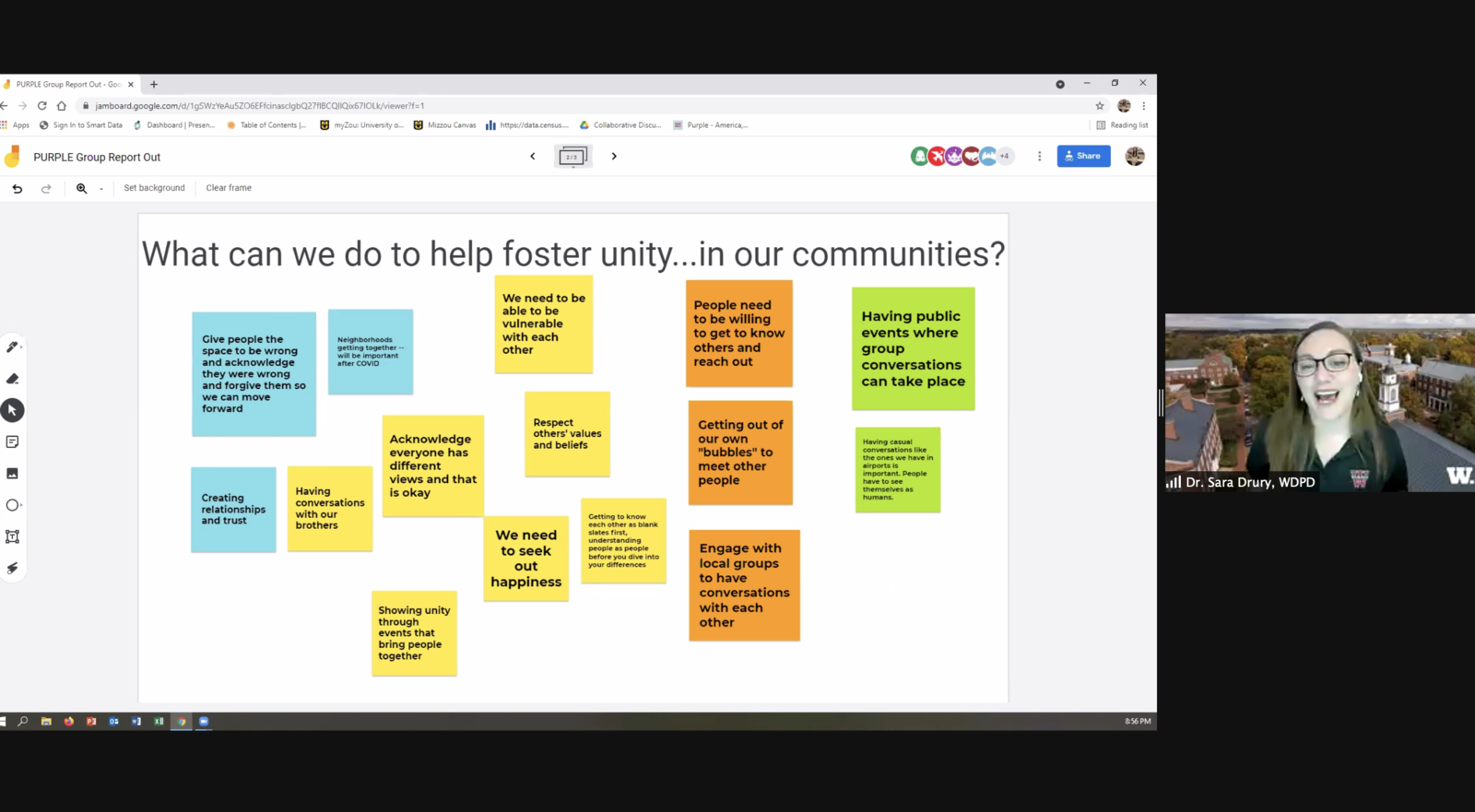 Ideas on how to foster unity ranged from pushing others to value civil discourse to holding others accountable. 