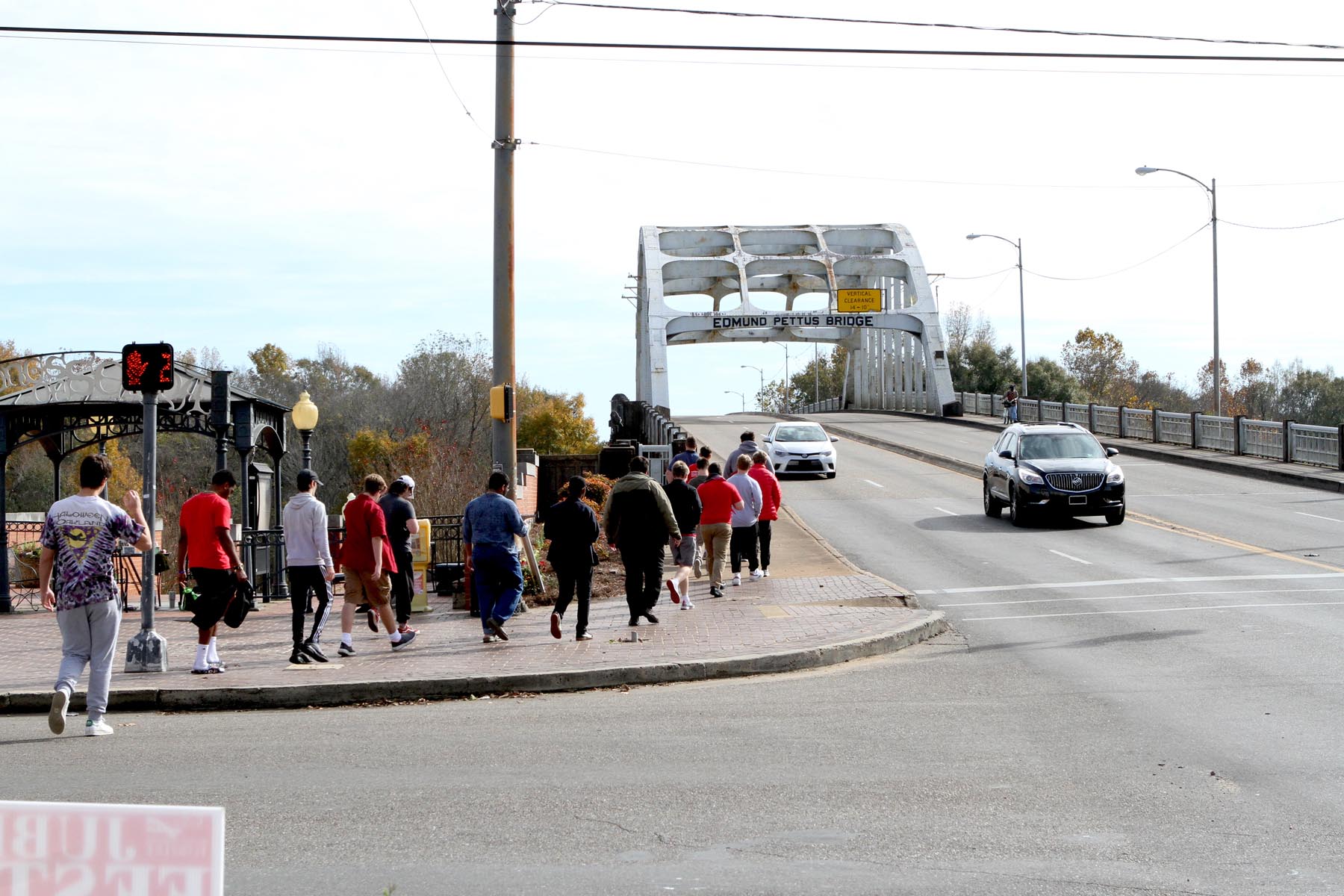 Students experienced a small part of the march from Selma to Montgomery by walking across the Edmund Pettus Bridge.  