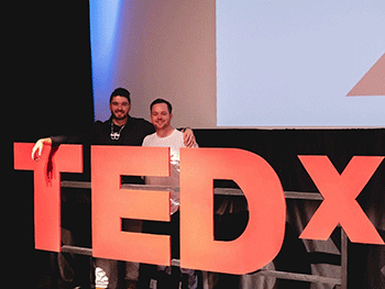 TEDx organizers Riggs, left, and Sam Stewart '19