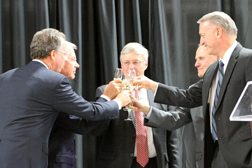 Kevin Clifford, Allan Anderson, Pat White, Steve Bowen, and Ted Grossnickle toast the success of the campaign.