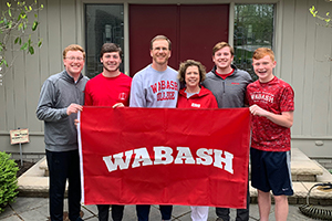 The Page family (Ben ’18, Jake ’21, Mark, Jennifer, Andrew ’22, and Nick) celebrates #WabashTogether