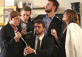 In photo: Nathan Gray, Joey Lenkey, Lucas Soliday ’19, Christopher Wilson, and Professor Heidi Walsh.