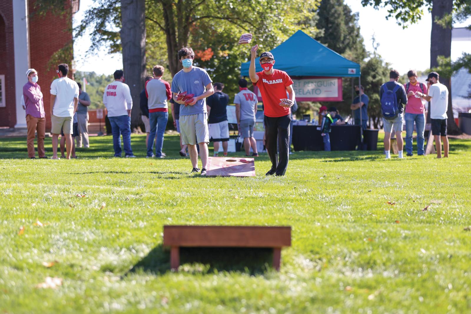 Students participate in a TGIF event on the Mall