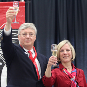 President Pat White and First Lady Chris White toast the men of the Class of 1963.