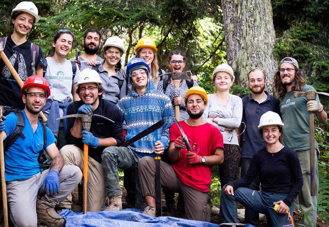 These TCT volunteers from Georgia and Armenia worked together on a wilderness section of trail in Racha, Georgia.