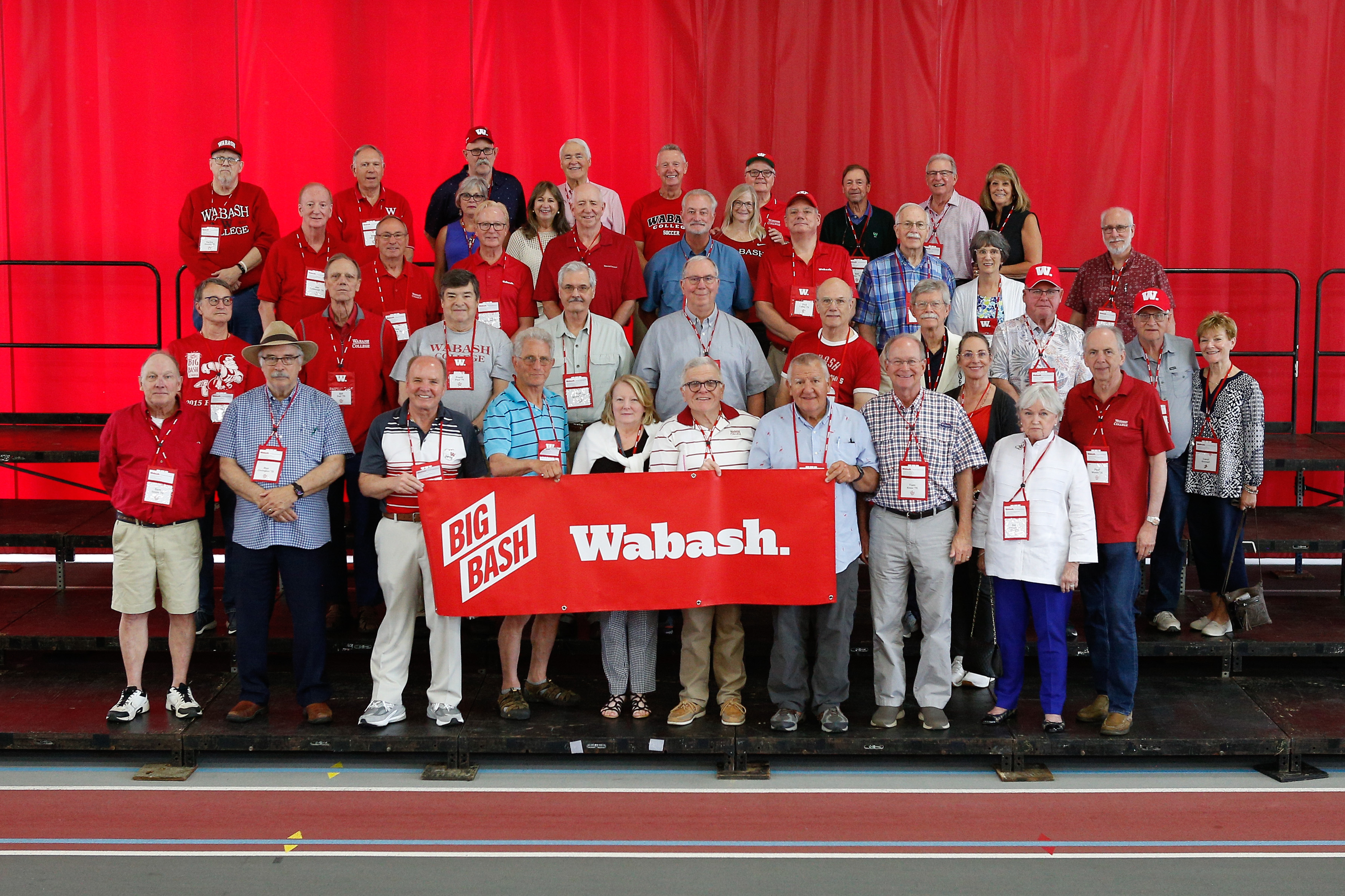 Classes unite to sing "Old Wabash" at Alumni Chapel Sing, followed by a group photo.
