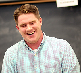 Johnson shares a laugh during his campus presentation.