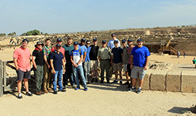 Students in front of the hippodrome in Caesarea Maritima.