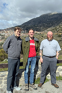 Weilbaker (from left), Reynolds, and Koppelmann at Arachova, not far from Delphi, Greece. 