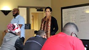In class with Professors Nathaniel Marshall (left) and Sabrina Thomas.